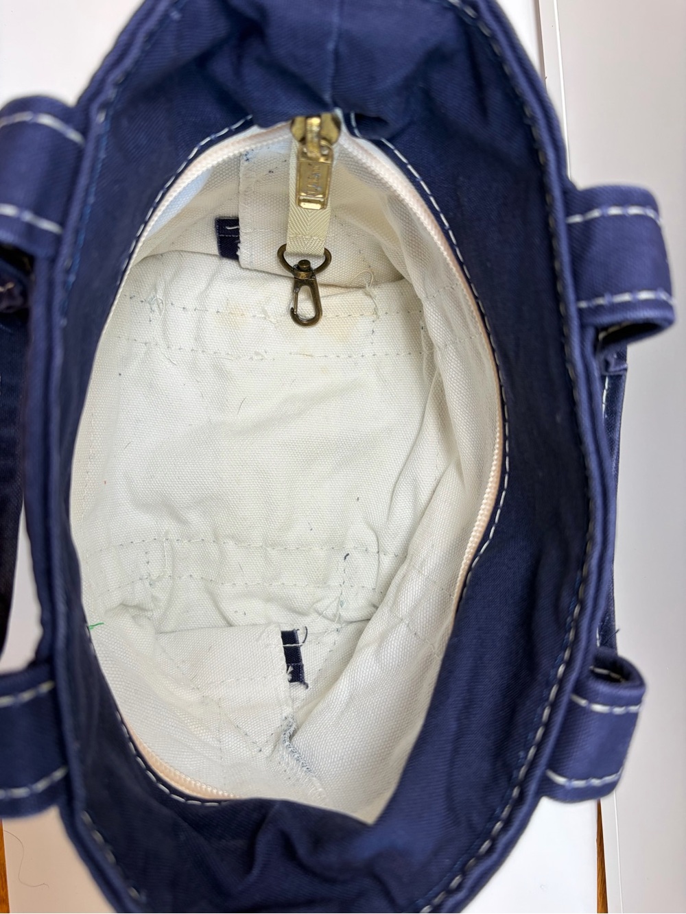 LL Bean Boat & Tote Mini Striped Navy Blue White Canvas VTG 1990s Zip Top - Picture 4 of 16
